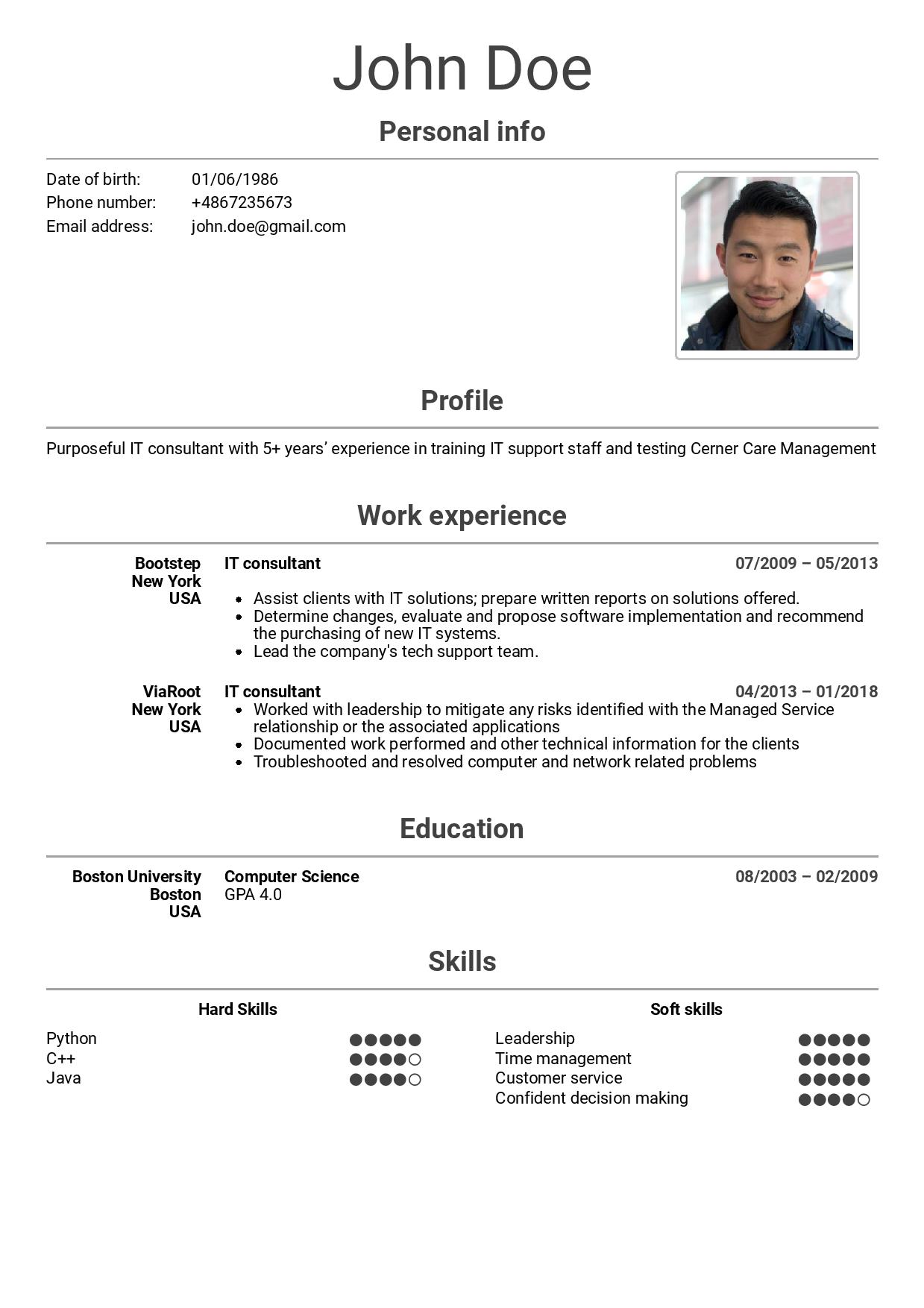 IT consultant resume template