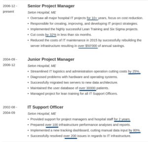 example of usage numbers in bullets of resume